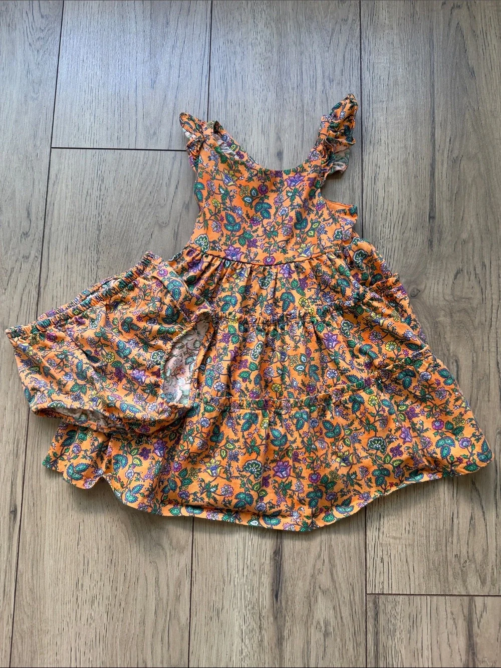 Ralph Lauren Girls 18M Orange Floral Tiered Sundress with Matching Bloomers